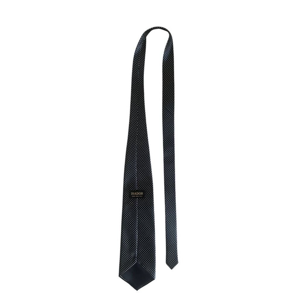 Isador Handmade Silk Necktie Navy Blue & Polka Dots Satin Sheen Finish 57.75X4